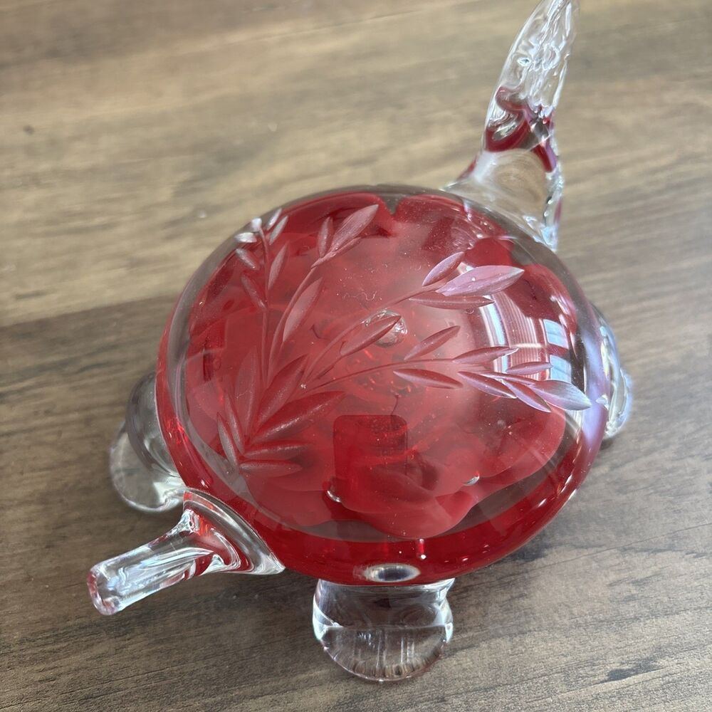 1998 St Clair Joe Rice Paperweight Red Turtle Etched Paperweight Nice! Large